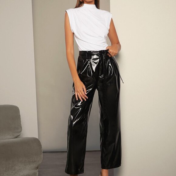 White Elegant Women's Solid Color Stand Collar Pleated Tank Top - Picture 6 of 6